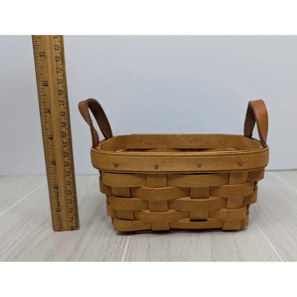 Longaberger Small double leather handle Basket 1995 about 5.25x6.5